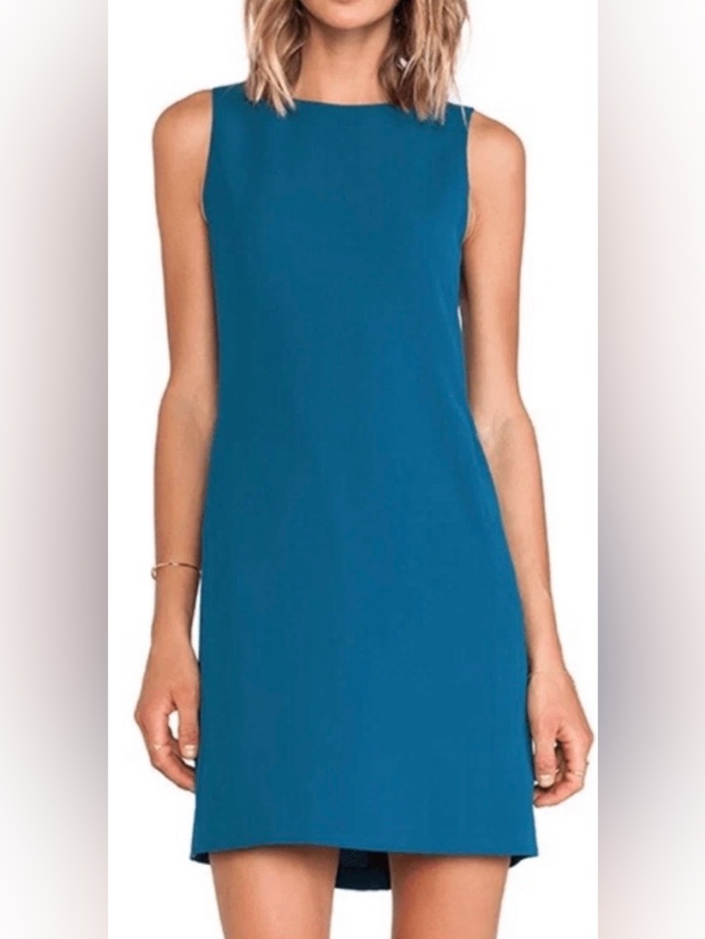 Vince. Sleeveless Classic A-Line Mini Shift Dress in Petroleum (Teal) w Pockets